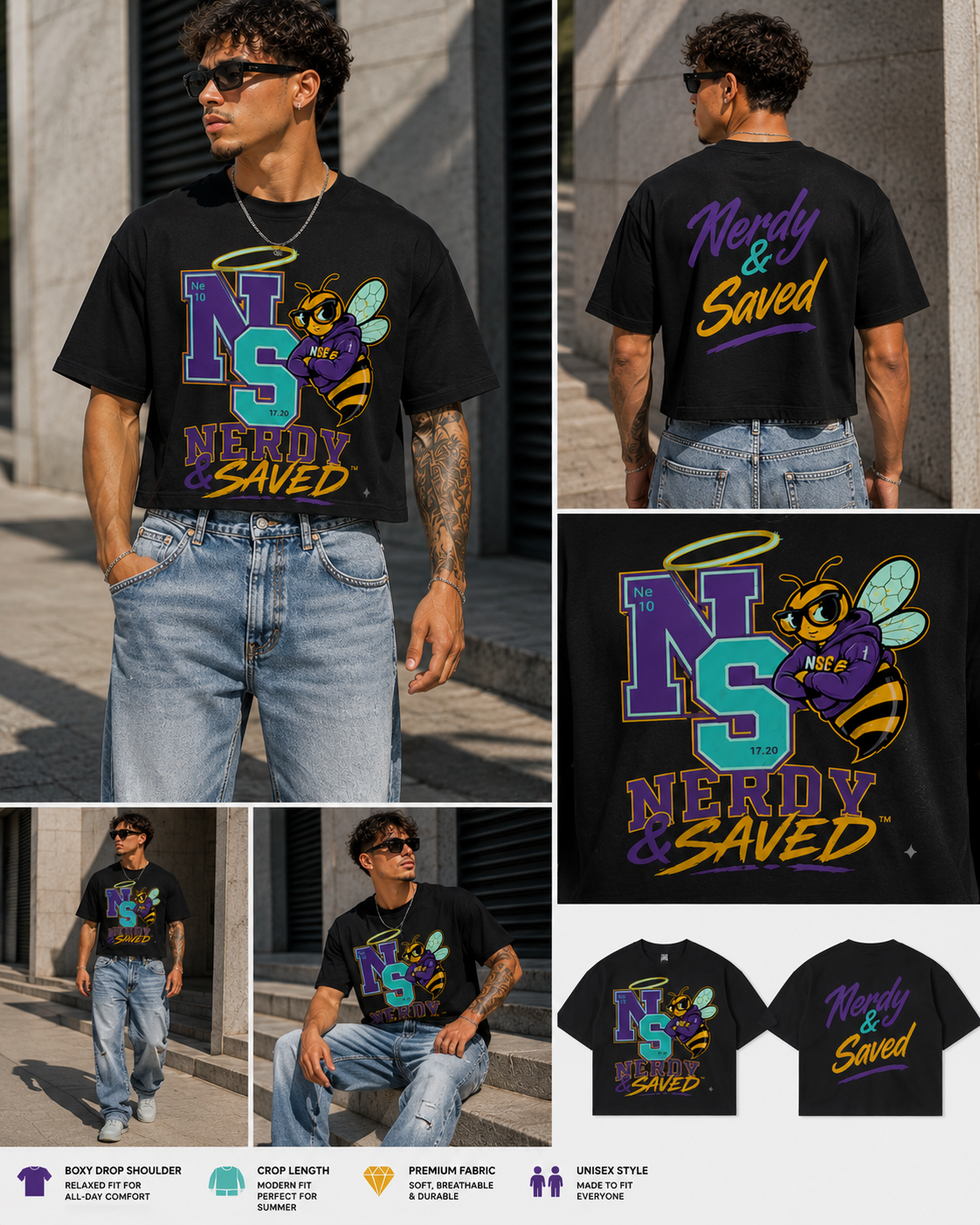 Unisex Boxy Drop Shoulder Crop T-Shirt